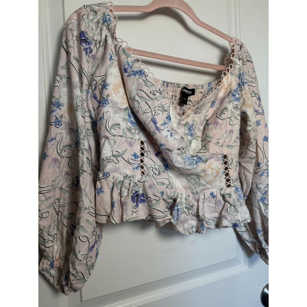 Express Floral Cottagecore Coquette Crop Top Sweetheart Neck Date Night Brunch - Picture 4 of 7